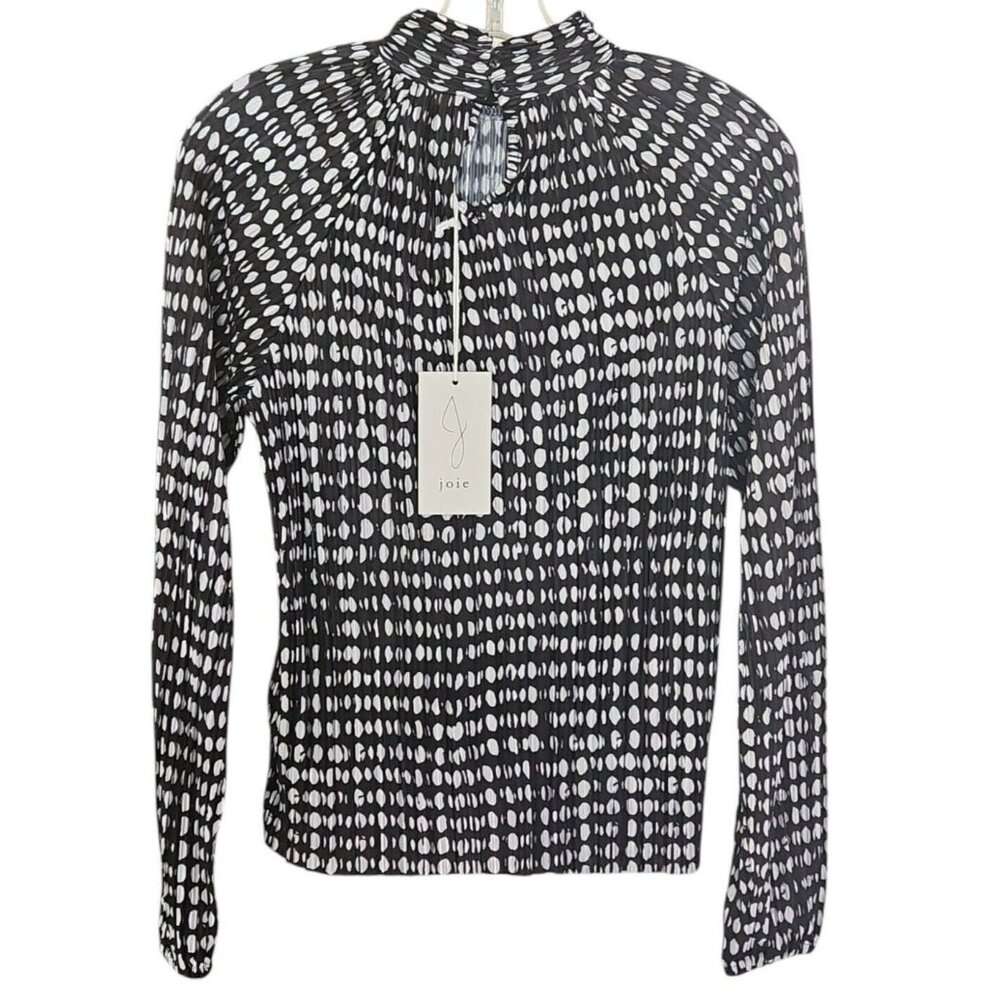 Joie Womens Size XS Black White Dot Long Sleeved High Neck Top